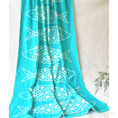 SGS Super Fashional Blue Fish Cotton Beach Towel (WJ-B935)